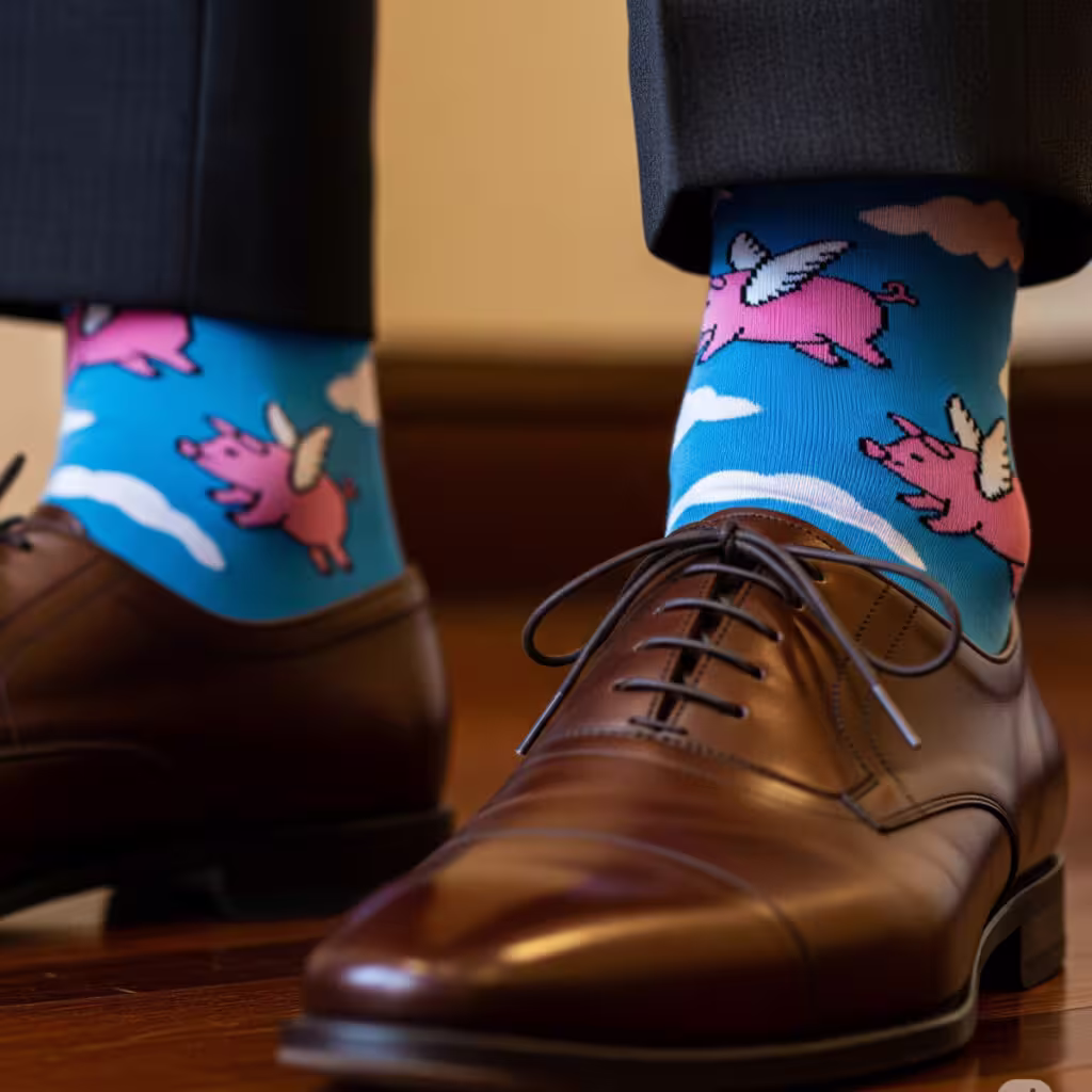 A close-up of a custom-designed dress sock, highlighting its professional pattern and high-quality knit texture.