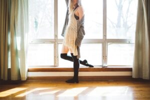 Knee-High Socks with Shorts and Scarf